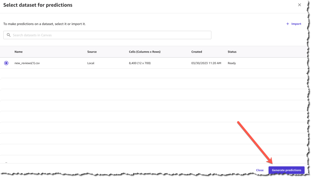 Select dataset and generate predictions