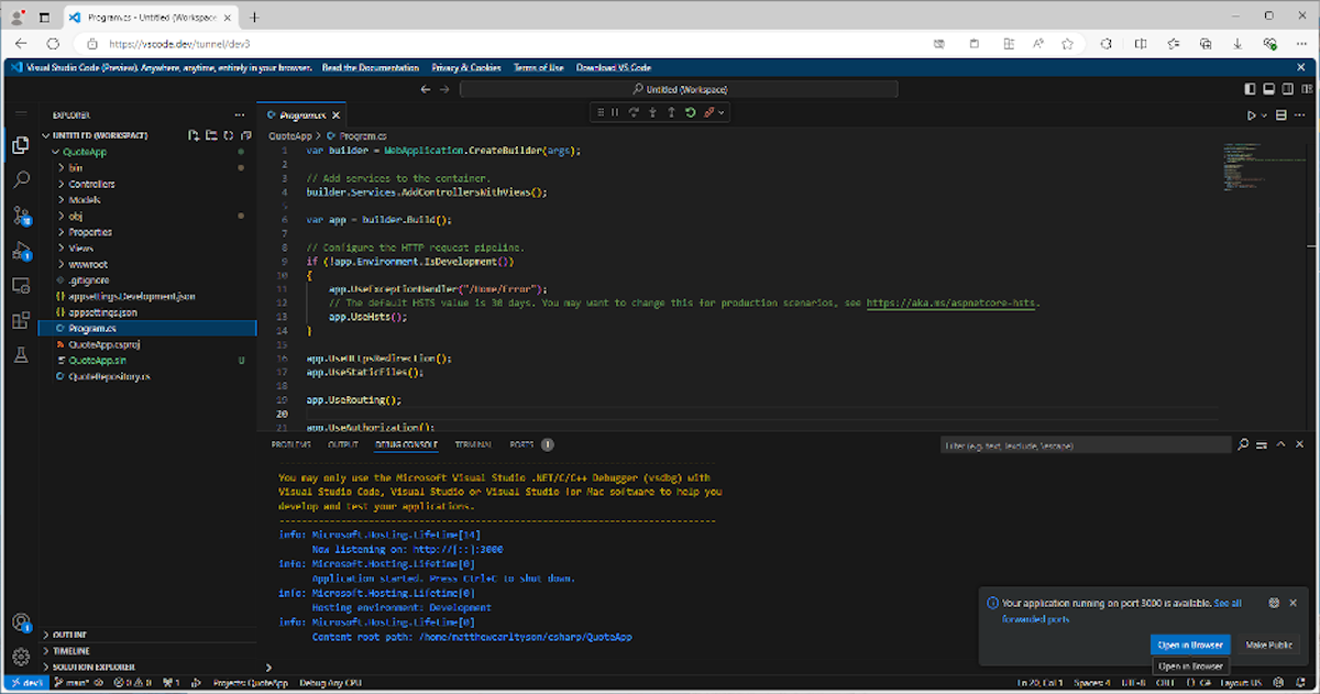 A screenshot of the VSCode.dev online browser.