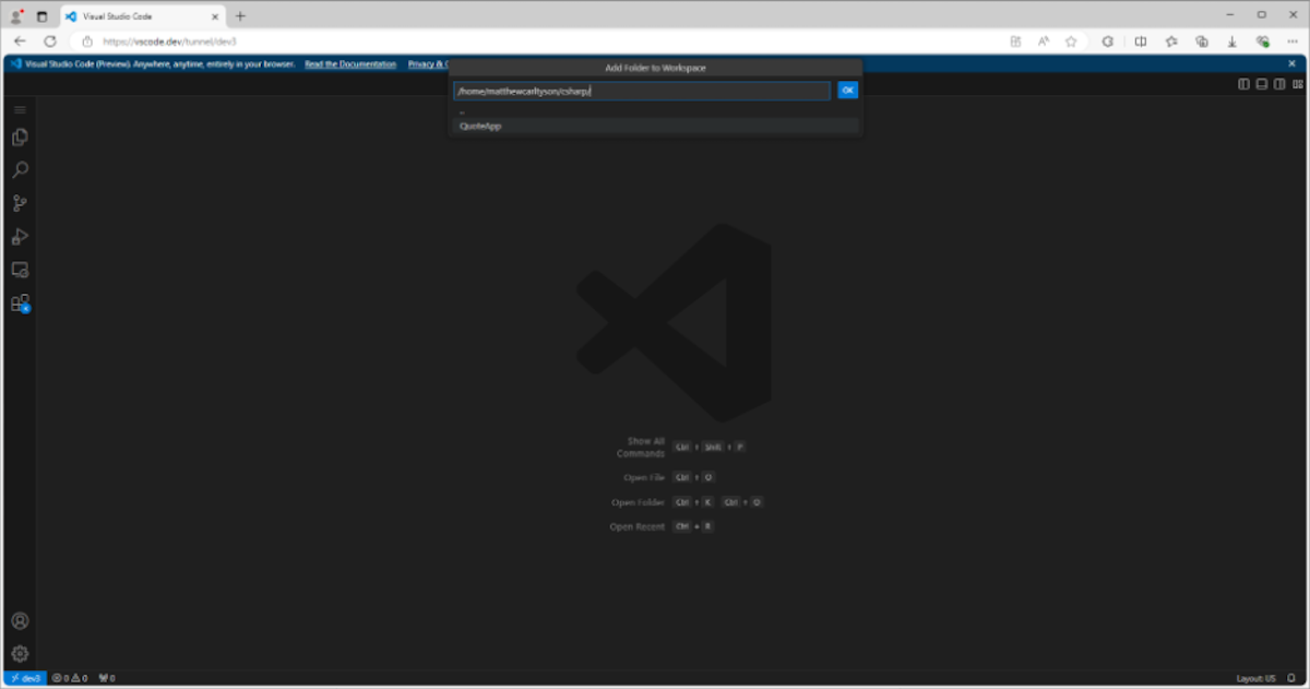 A screenshot of the VSCode.dev online browser.