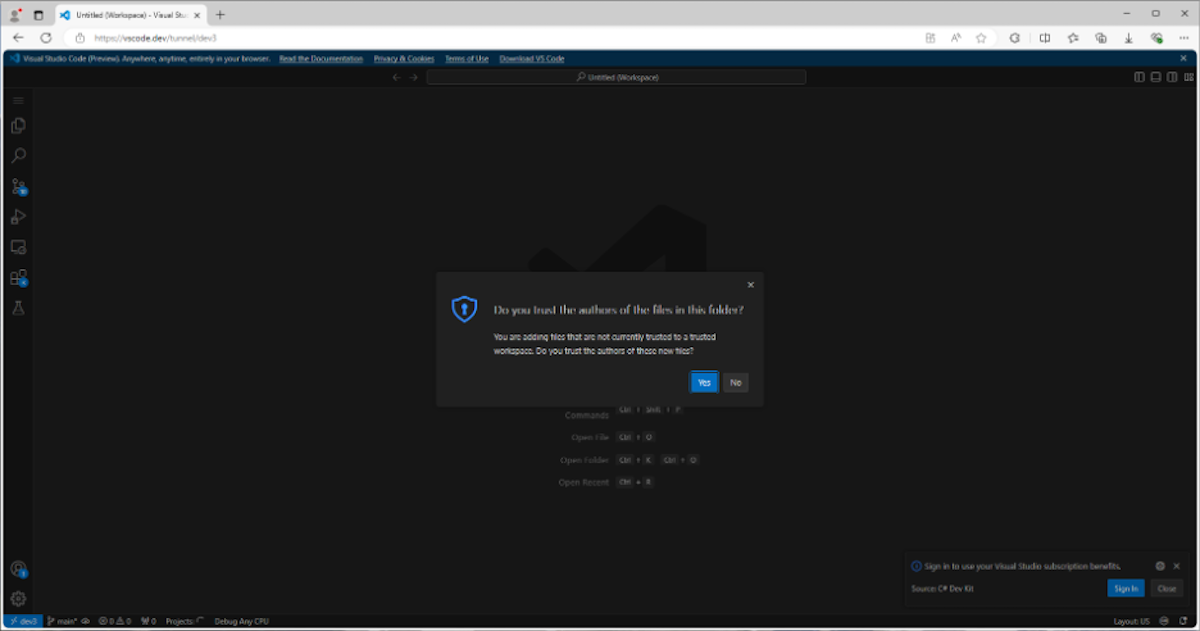 A screenshot of the VSCode.dev online browser.