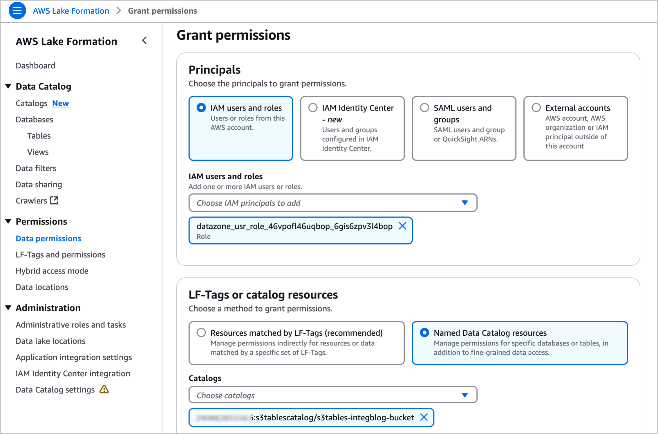 4. Grant permissions in Lake Formation console