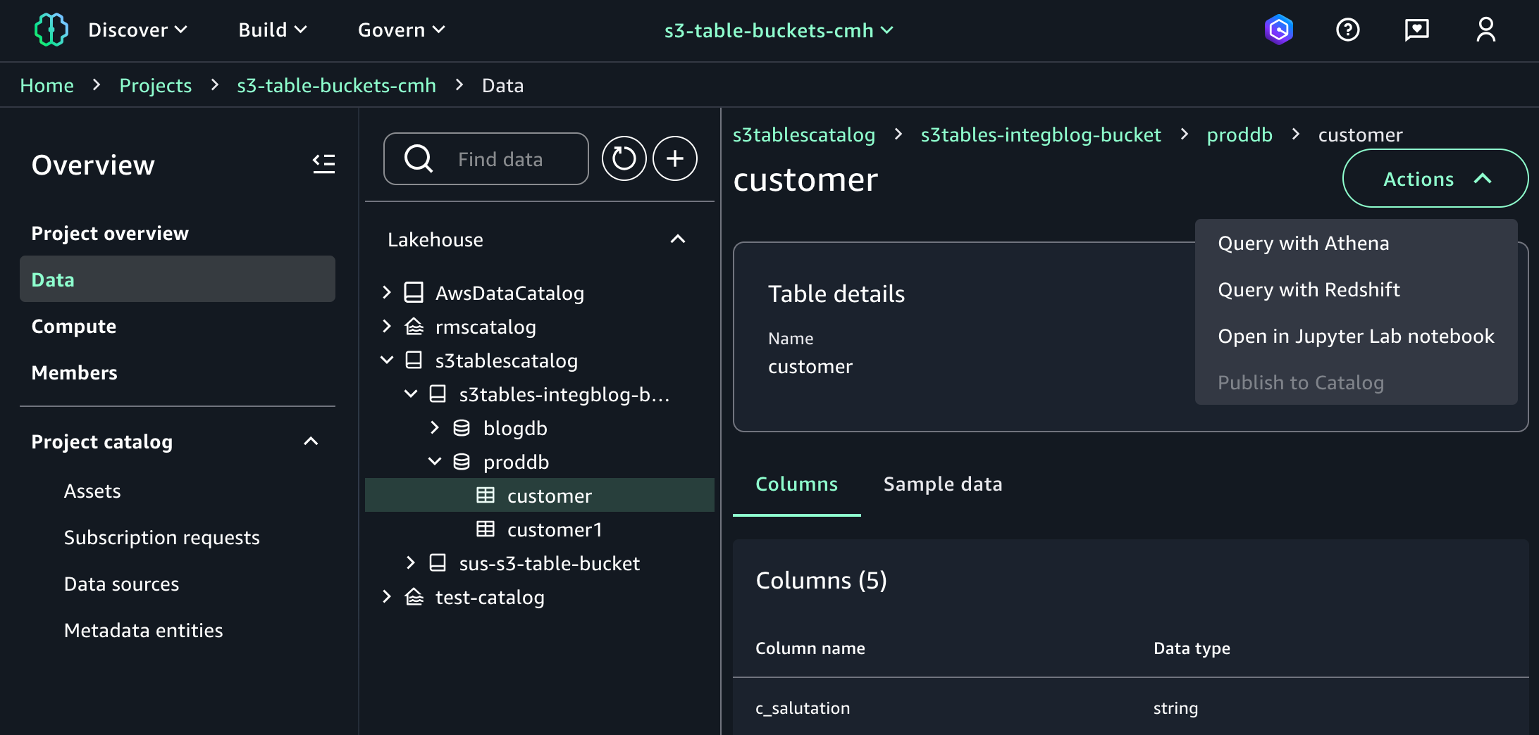 5. S3 Tables in Unified Studio